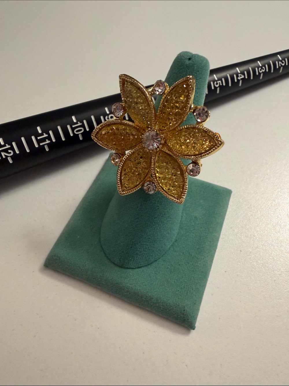 Vintage Gold Flower Crystal Adjustable Cocktail Ring